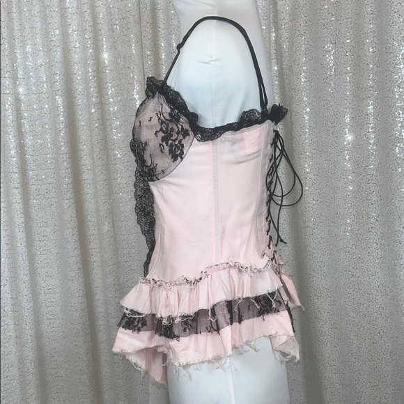 Vintage Lip Service Rosary’s Garden Blush and Black Lace Corset - Picture 2 of 6